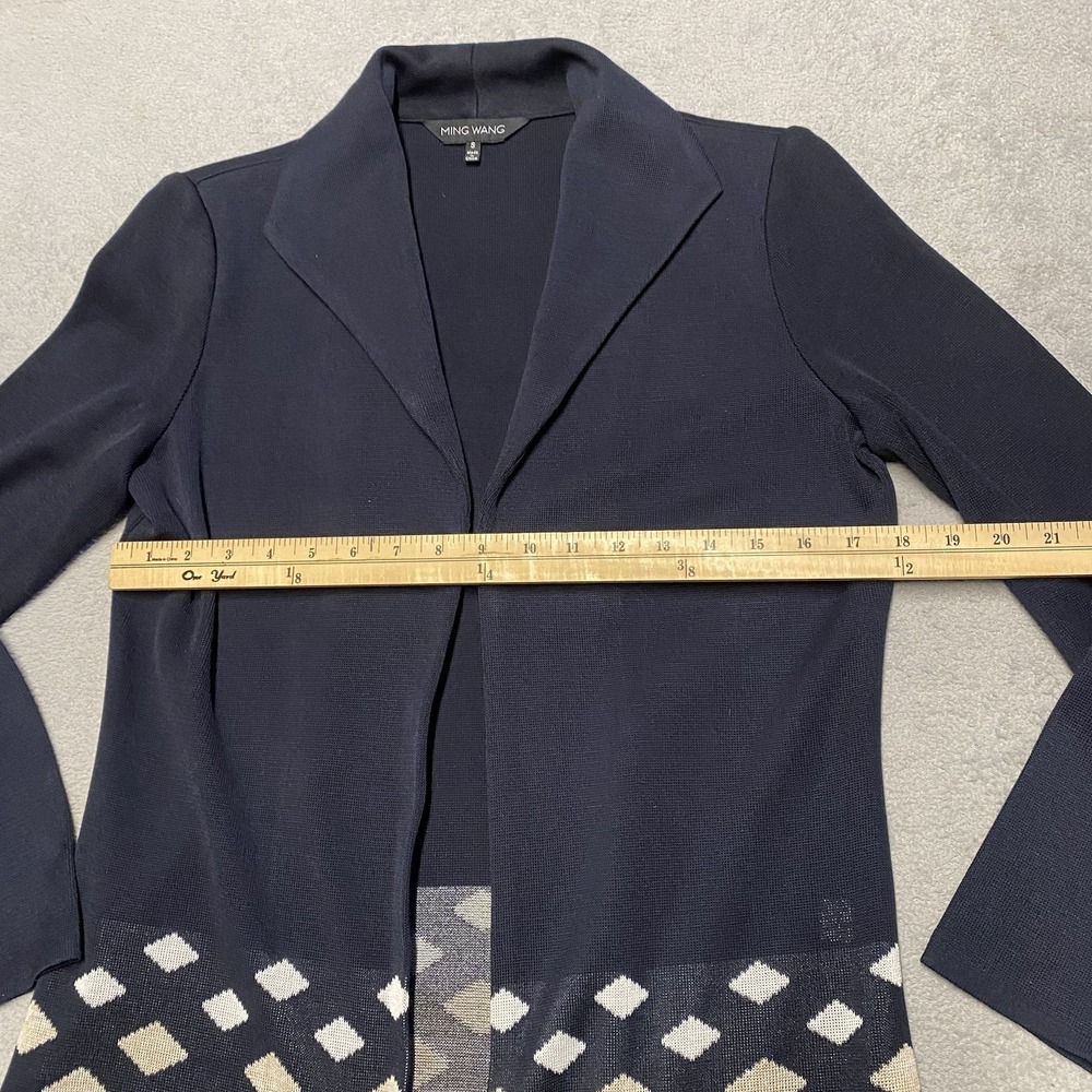 Ming Wang Cardigan Small Dark Navy Blue Geometric Knit Clasp Jacket - Picture 7 of 7
